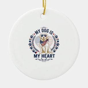 Dog Is Heart American Flag Sunglasses_1 Ceramic Ornament