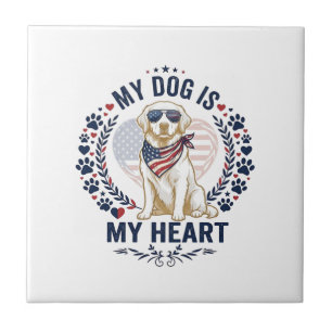 Dog Is Heart American Flag Sunglasses_1 Ceramic Tile