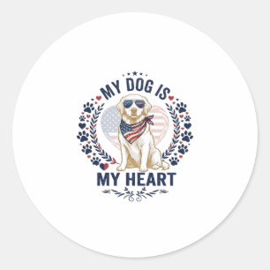 Dog Is Heart American Flag Sunglasses_1 Classic Round Sticker