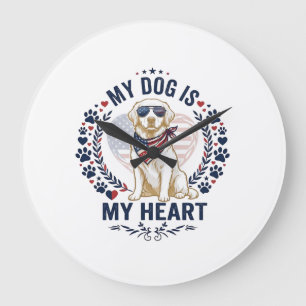 Dog Is Heart American Flag Sunglasses_1 Large Clock
