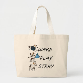 Dog Jack Russell Terrier WAKE PLAY STRAY Large Tote Bag