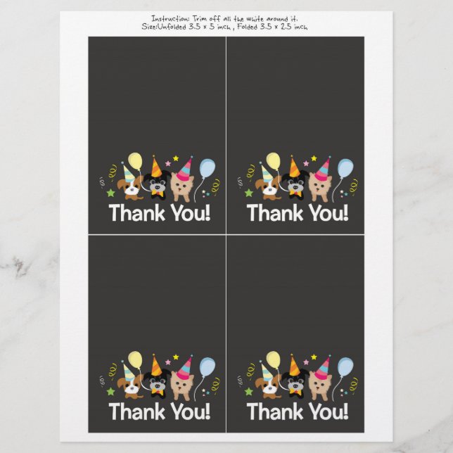 dog, kids birthday party Thank You card (Front)
