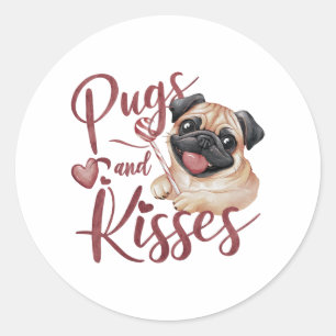 dog kiss .Pugs & Kisses Watercolor Tee Classic Round Sticker