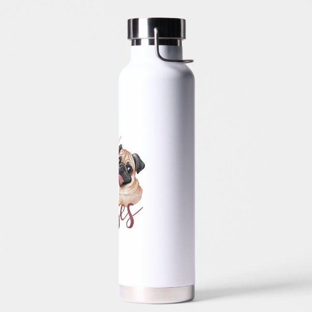 dog kiss .Pugs & Kisses Watercolor Tee Water Bottle (Left)