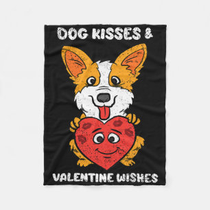 Dog Kisses And Valentine Wishes Cute Corgi Heart L Fleece Blanket