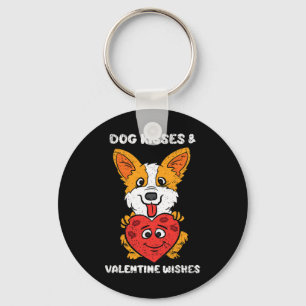 Dog Kisses And Valentine Wishes Cute Corgi Heart L Key Ring