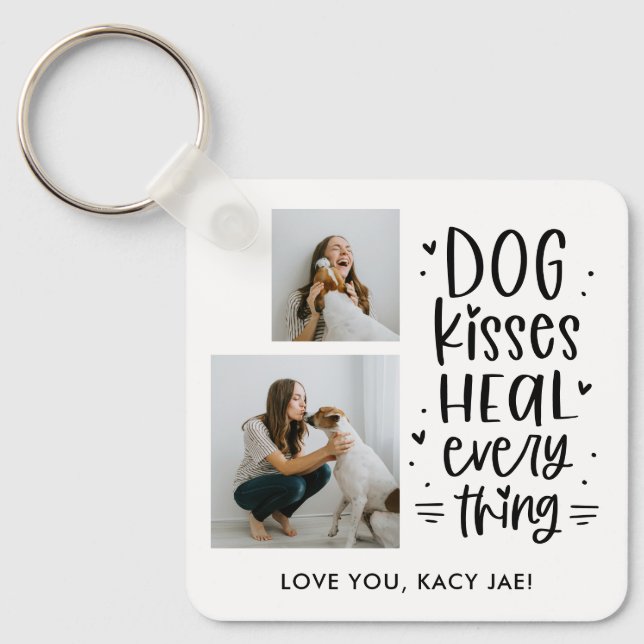 Dog Kisses Editable Colour Dog Lover Keychain (Front)