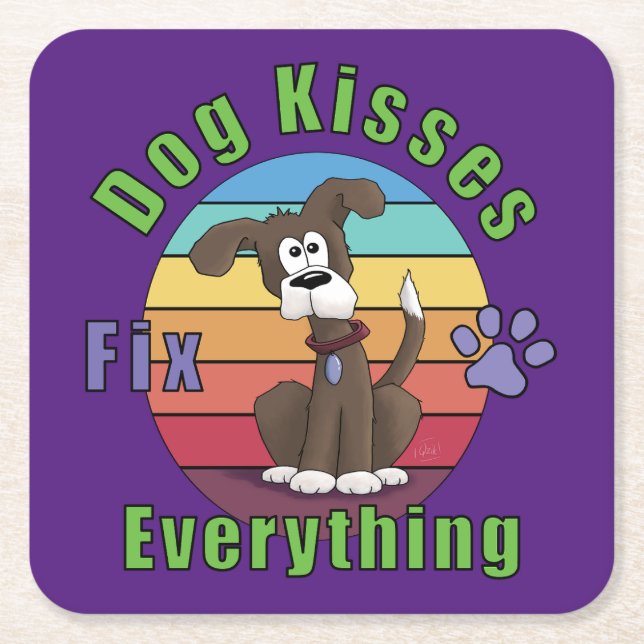 Dog Kisses Fix Everything Square Paper Coaster (Front)