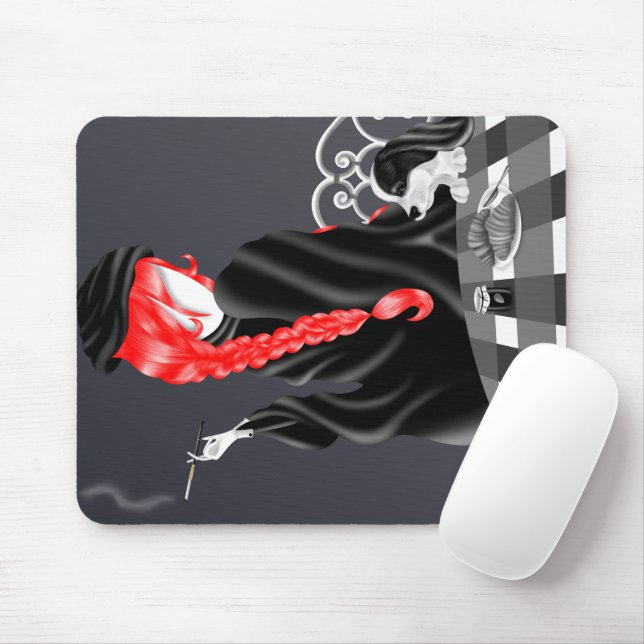 Dog & Lady at café Red Hair Mouse pad (With Mouse)