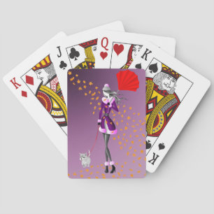 Dog & Lady Autumn Leaves Playing Cards