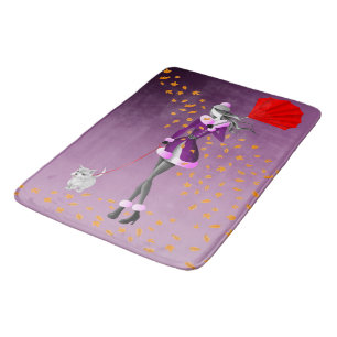 Dog & Lady Autumn Leaves purple Bath Mat