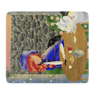 Dog & Lady in Café at Sunset 6x7 Chopping Board