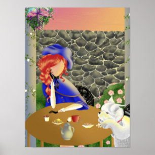 Dog & Lady in Café at Sunset "Forever Love" Poster