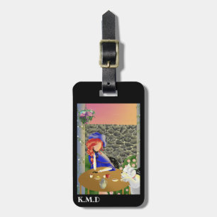 Dog & Lady in Café at Sunset Luggage Tag