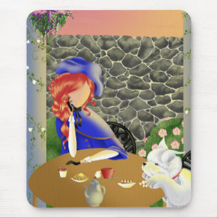 Dog & Lady in Cafe at Sunset Mouse Pad