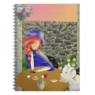 Dog & Lady in Cafe at sunset Notebook