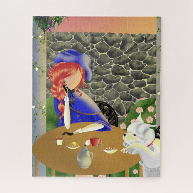 Dog & Lady in Café Lunch Jigsaw Puzzle (Vertical)