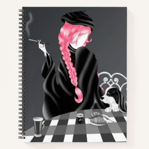 Dog & Lady in French café pink Notebook