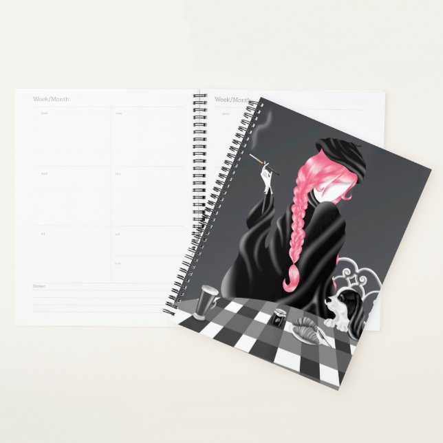 Dog & Lady in French café  Pink Planner (Display)