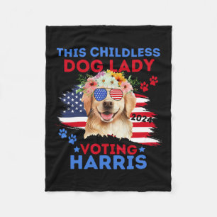 Dog Lady Vote Kamala Harris 2024 Golden Retriever  Fleece Blanket