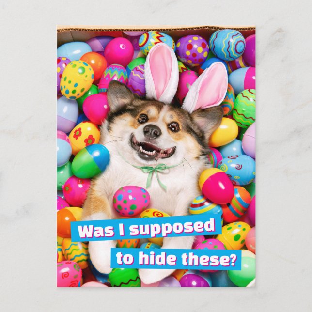 Dog Laying on Easter Eggs Invitation Postcard (Front)