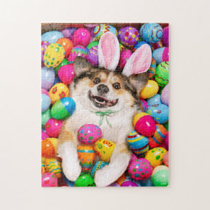 Dog Laying on Easter Eggs Jigsaw Puzzle