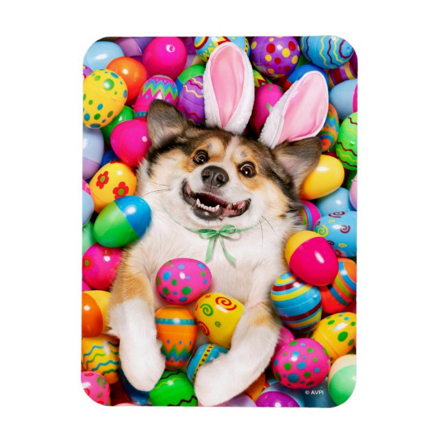 Dog Laying on Easter Eggs Magnet (Vertical)