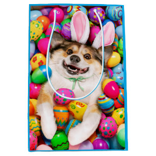 Dog Laying on Easter Eggs Medium Gift Bag