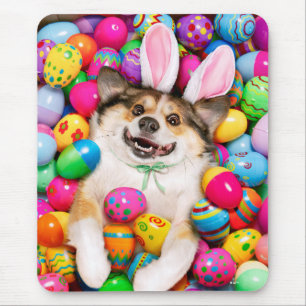 Dog Laying on Easter Eggs Mouse Pad