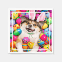 Dog Laying on Easter Eggs