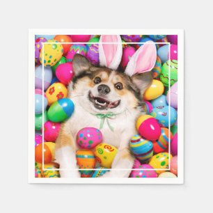 Dog Laying on Easter Eggs Napkin