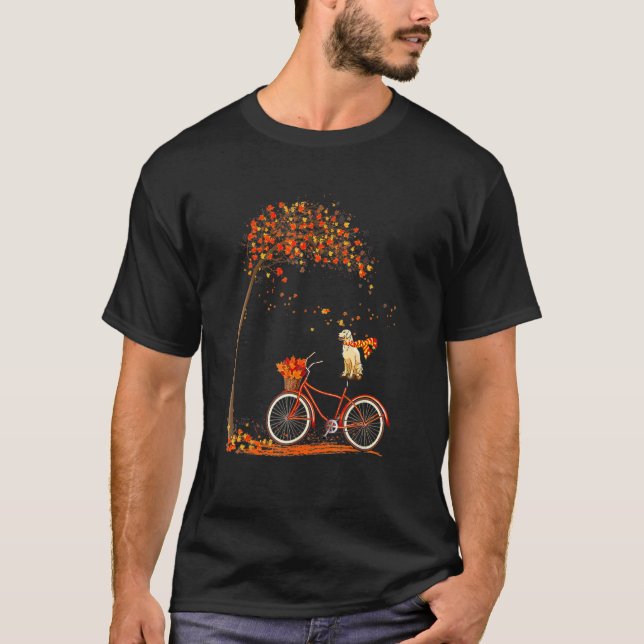 Dog Leaf Fall Autumn Cycling  Golden retriever T-Shirt (Front)