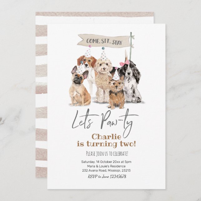 Dog Let's Pawty Birthday Invitation (Front/Back)