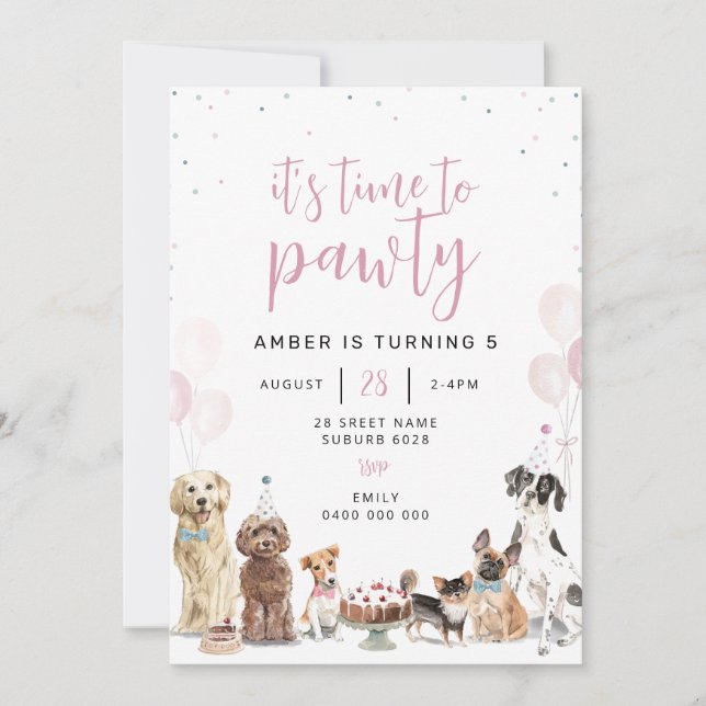 Dog Lets Pawty Birthday Invitation (Front)