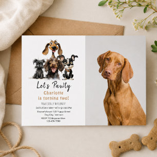 Dog Let's Pawty Birthday photo Invitation