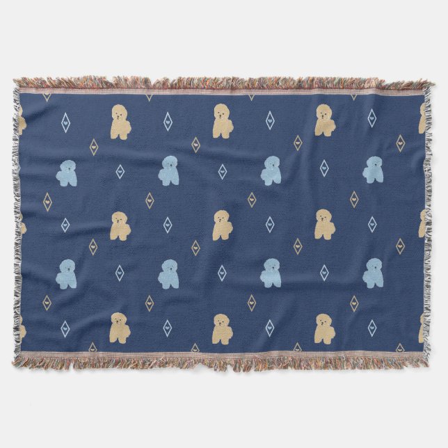 Dog Lhasa Apso pattern blue background Throw Blanket (Front)