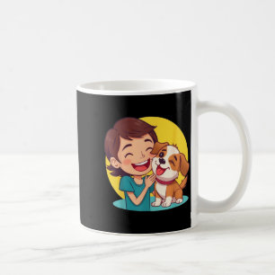 Dog Licking Girl Funny Unisex Design for Men Women Coffee Mug