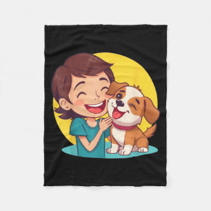 Dog Licking Girl Funny Unisex Design for Men Women Fleece Blanket