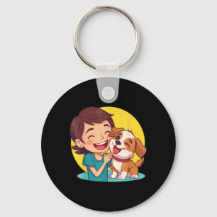Dog Licking Girl Funny Unisex Design for Men Women Key Ring