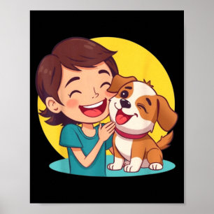 Dog Licking Girl Funny Unisex Design for Men Women Poster