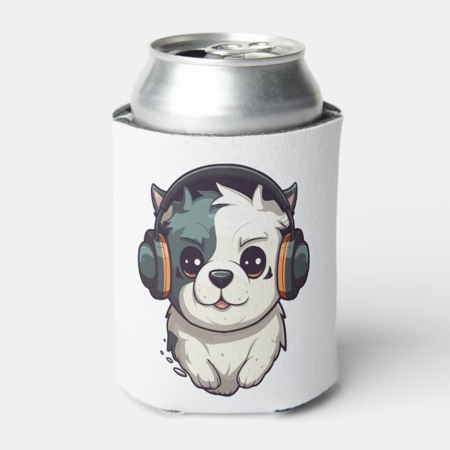 Dog listening to music  can cooler (Can Front)
