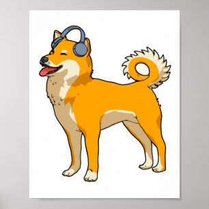 Dog Listening to Music Poster