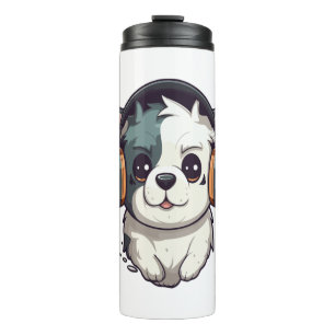 Dog listening to music thermal tumbler