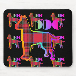 DOG Logo Red  Plaid Repeat On Black Mouse Pad