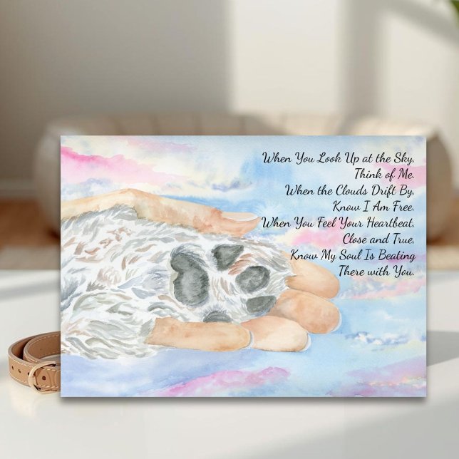 Dog Loss Sympathy Paw in Hand, Pink Clouds Card (Creator Uploaded)