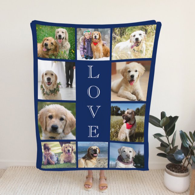 Dog Love 10 Photo Collage Blue Sherpa Blanket (Creator Uploaded)