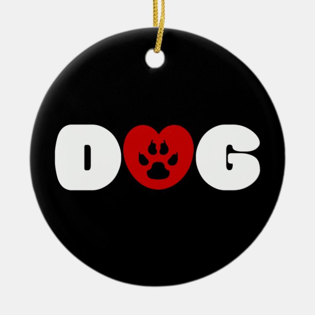 Dog Love Heart Ceramic Ornament (Front)