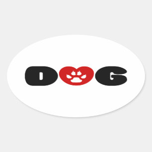 Dog Love Heart Oval Sticker
