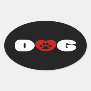 Dog Love Heart Oval Sticker