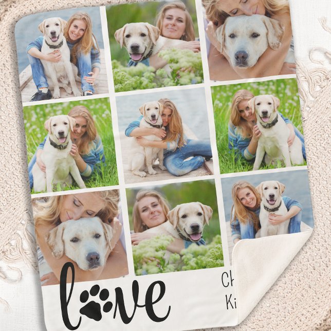 Dog LOVE Personalised Pet 9 Photo Collage Sherpa Blanket (Creator Uploaded)